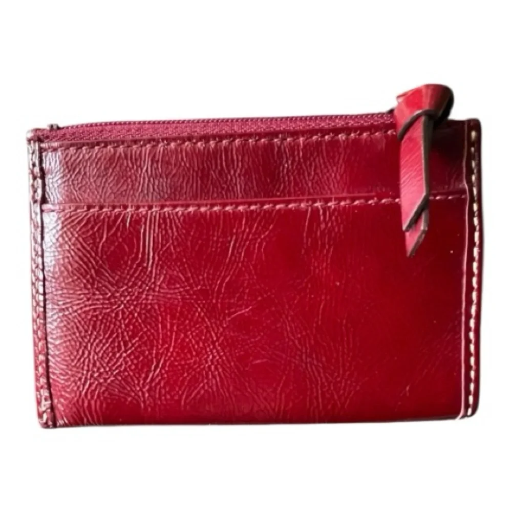 Coach Legacy Crimson Red Patent Leather Contrast Stitch Card Coin Pouch